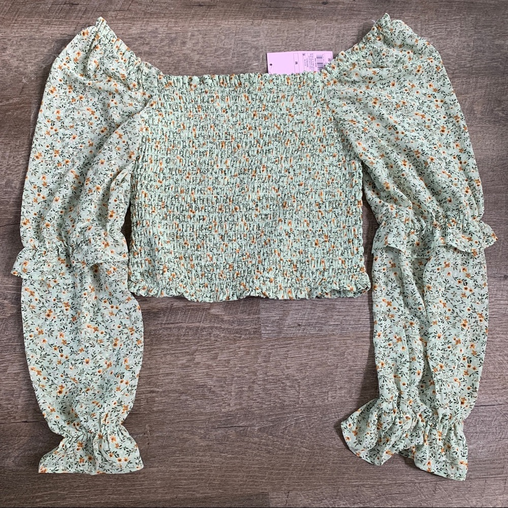 Wild Fable Smocked Green Floral Crop Top